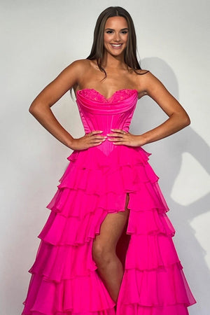 Strapless A-Line Ruffle Long Prom Dress With Split – Prom Dresses by KissProm | Available at KissProm