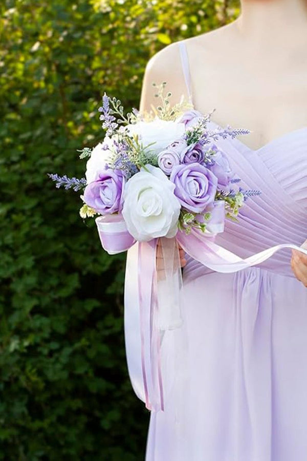 Artificial Lilac Rose Flower Cascade Wedding Flower Bouquets - KissProm