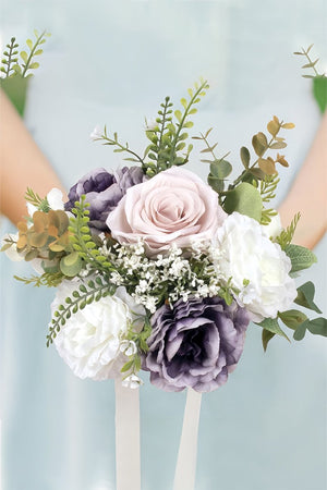Artificial Rose Peony Cascade Wedding Flower Bouquets with Ribbons - KissProm