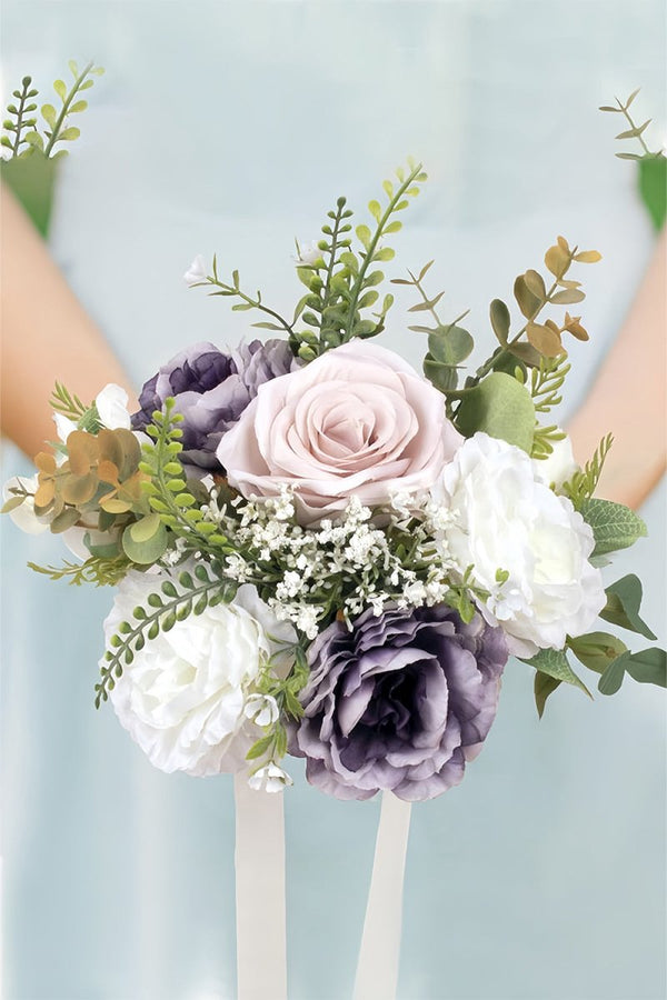 Artificial Rose Peony Cascade Wedding Flower Bouquets with Ribbons - KissProm