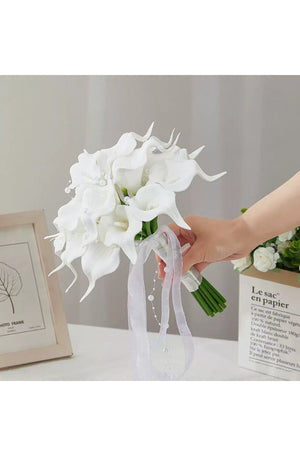 Artificial White Calla Lily Cascade Wedding Flower Bouquets - KissProm