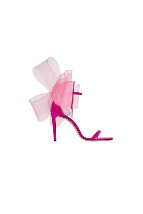 Asymmetric Bow - Embellished Satin High Heel Sandals - KissProm