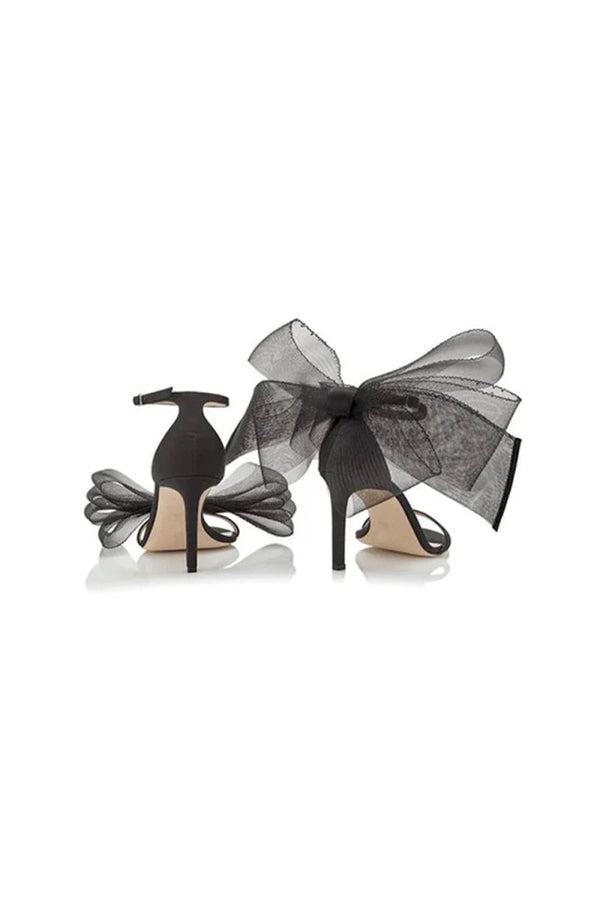 Asymmetric Bow - Embellished Satin High Heel Sandals - KissProm