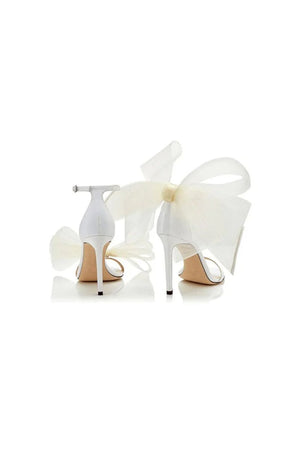 Asymmetric Bow - Embellished Satin High Heel Sandals - KissProm