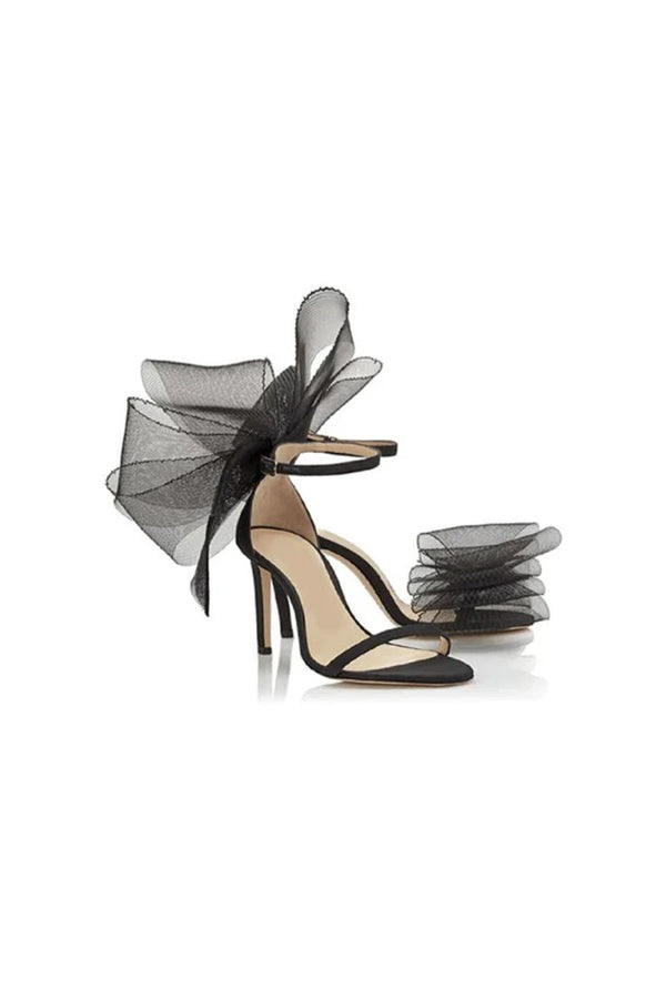 Asymmetric Bow - Embellished Satin High Heel Sandals - KissProm
