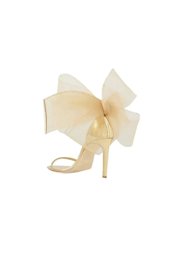Asymmetric Bow - Embellished Satin High Heel Sandals - KissProm