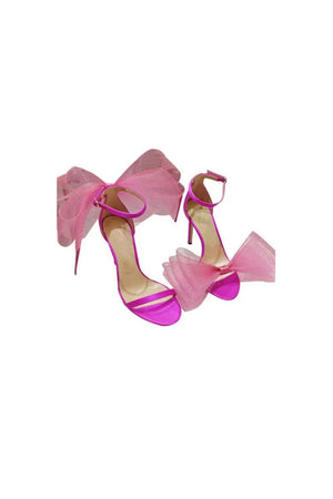 Asymmetric Bow - Embellished Satin High Heel Sandals - KissProm