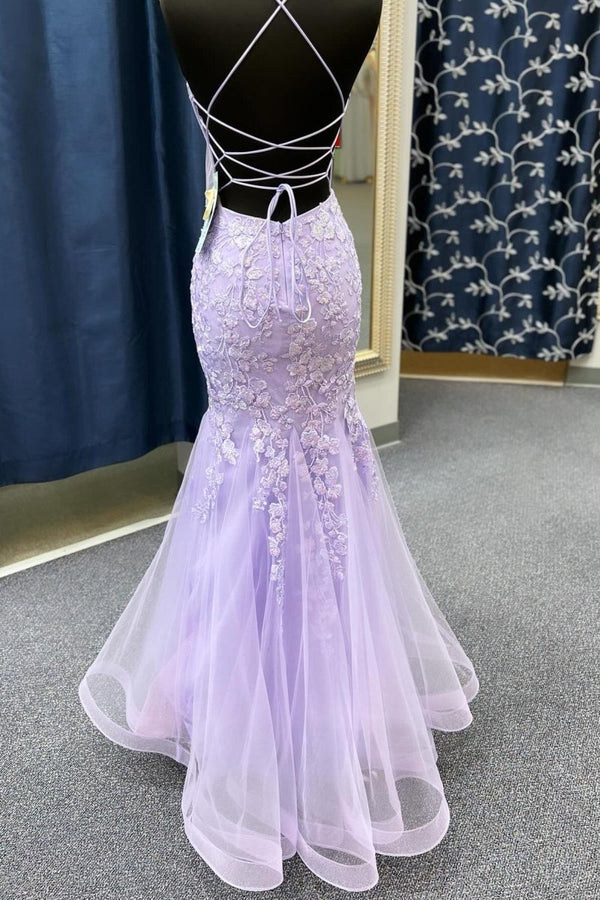 Azenor | Sage Green Spaghetti Straps Mermaid Prom Dress With Appliques - KissProm