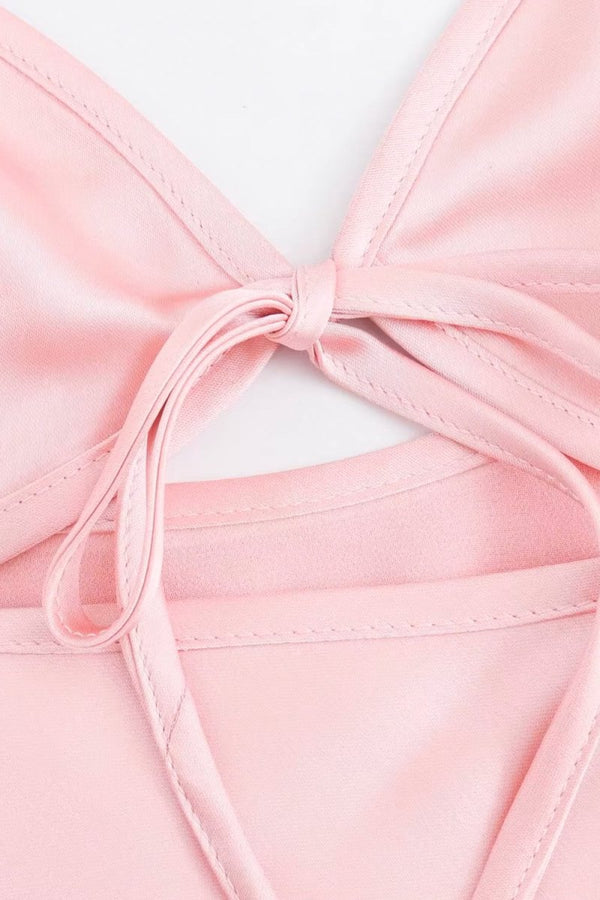 Azlie | Pink Sheath Spaghetti Straps Satin Long Prom Dresses With Keyhole - KissProm