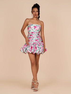 Azucena |  White - Sheath Floral Strapless Beaded Short Homecoming Dresses