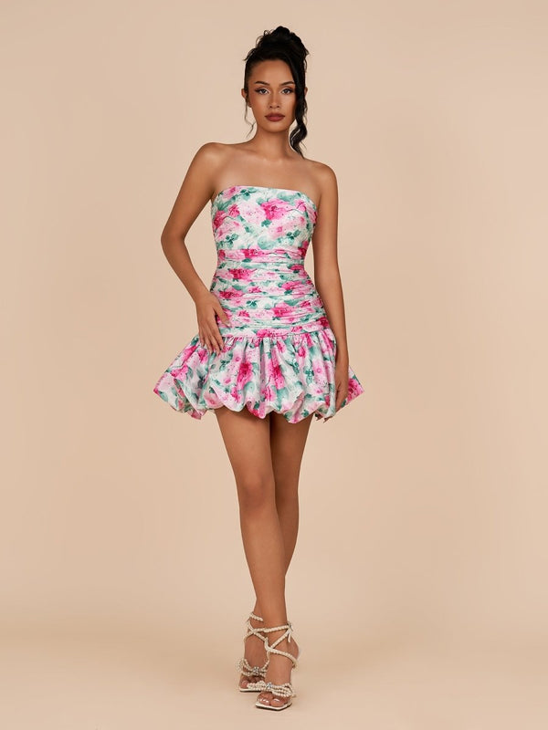 Azucena |  White - Sheath Floral Strapless Beaded Short Homecoming Dresses