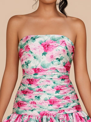 Azucena |  White - Sheath Floral Strapless Beaded Short Homecoming Dresses