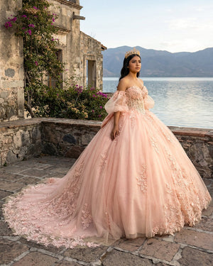 Ball - Gown Pink Tulle Sweetheart Sleeveless Quinceanera Dresses with Bow - KissProm