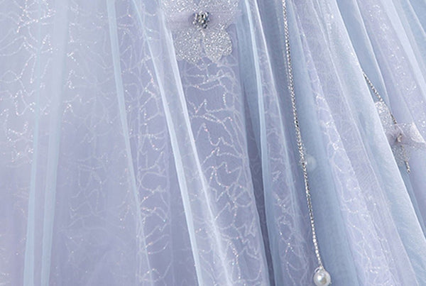 Ball-Gown Tulle Sweetheart Floor-Length Pearls Butterflies Quinceanera Dress with Appliqued