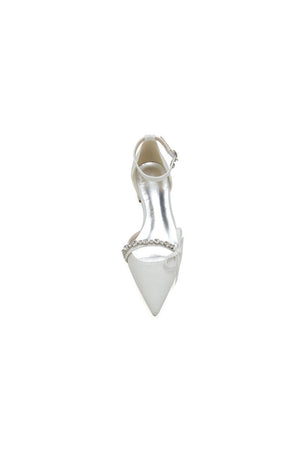 Beaded Pointed Toe Ankle Strap Wedding Shoes With Bow - KissProm