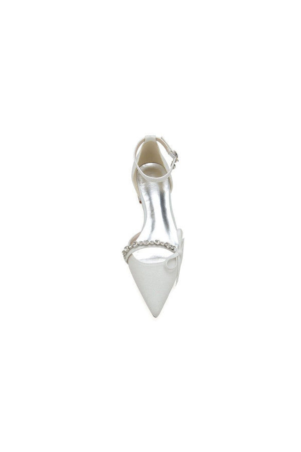 Beaded Pointed Toe Ankle Strap Wedding Shoes With Bow - KissProm