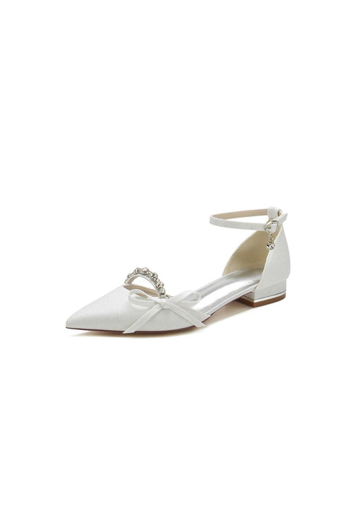Beaded Pointed Toe Ankle Strap Wedding Shoes With Bow - KissProm