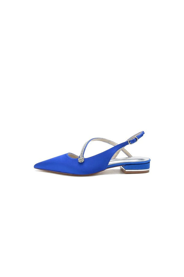 Beaded Pointed Toe Buckle Kitten Heels - KissProm