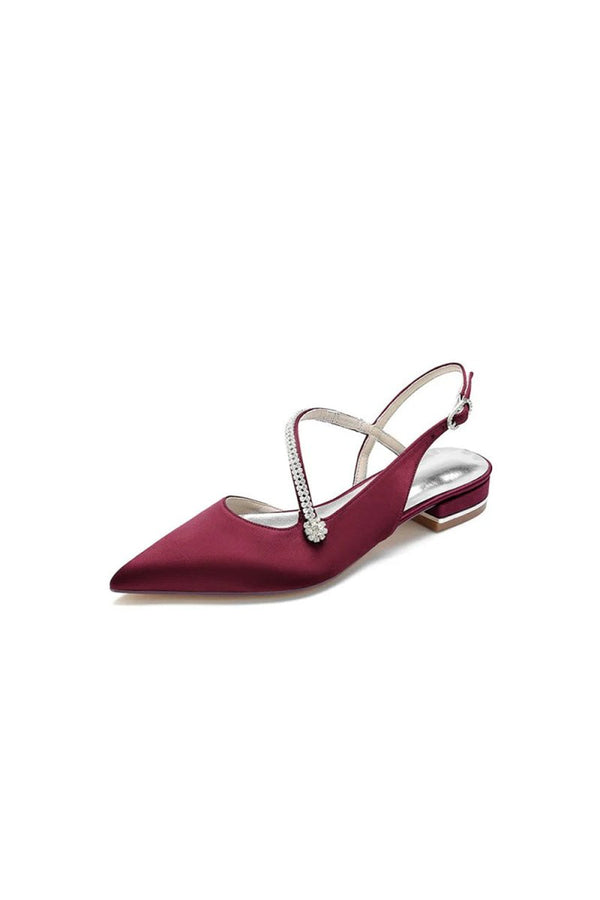 Beaded Pointed Toe Buckle Kitten Heels - KissProm