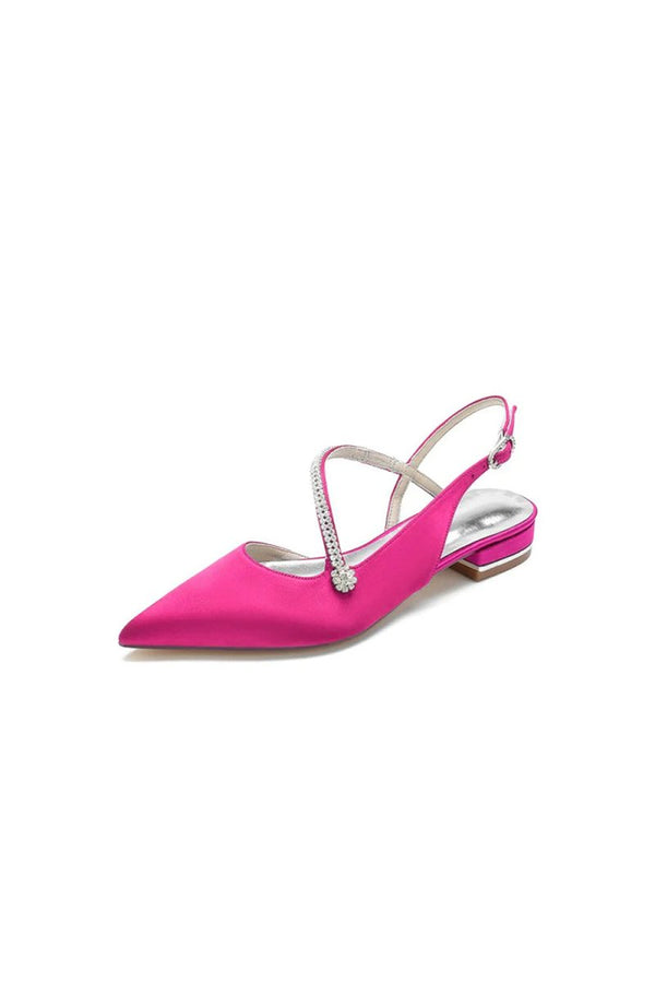 Beaded Pointed Toe Buckle Kitten Heels - KissProm