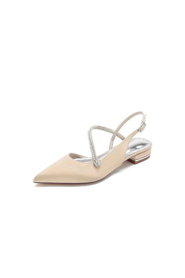 Beaded Pointed Toe Buckle Kitten Heels - KissProm