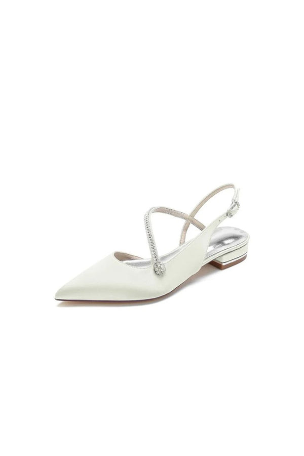 Beaded Pointed Toe Buckle Kitten Heels - KissProm