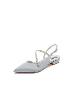 Beaded Pointed Toe Buckle Kitten Heels - KissProm