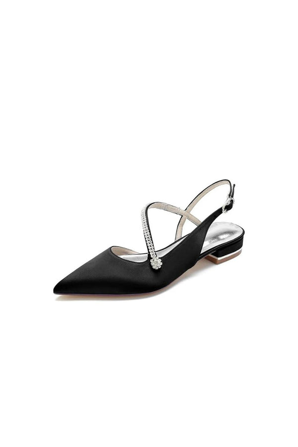 Beaded Pointed Toe Buckle Kitten Heels - KissProm