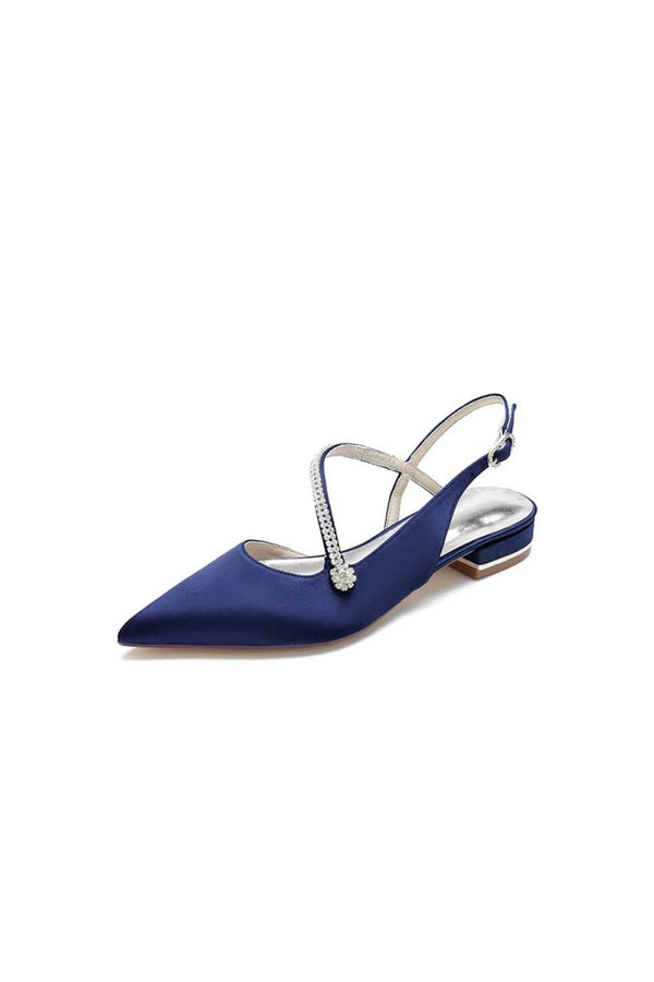 Beaded Pointed Toe Buckle Kitten Heels - KissProm