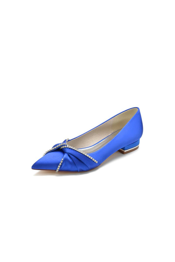 Beading Pointed Toe Satin Kitten Heels - KissProm