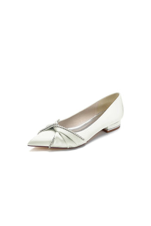 Beading Pointed Toe Satin Kitten Heels - KissProm