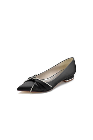 Beading Pointed Toe Satin Kitten Heels - KissProm