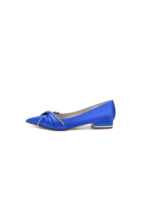 Beading Pointed Toe Satin Kitten Heels - KissProm
