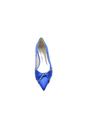 Beading Pointed Toe Satin Kitten Heels - KissProm