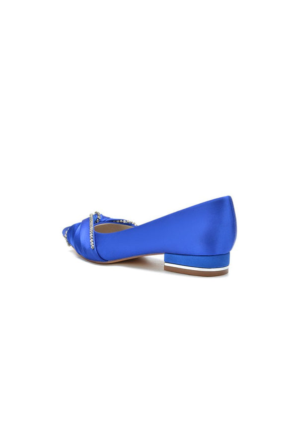 Beading Pointed Toe Satin Kitten Heels - KissProm