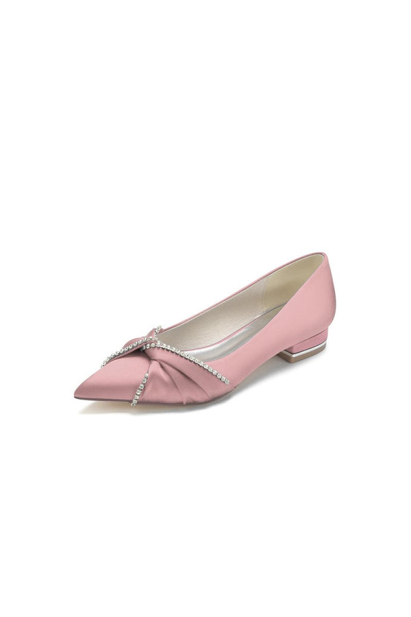 Beading Pointed Toe Satin Kitten Heels - KissProm