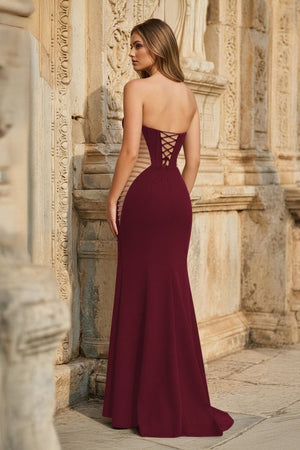 Black Strapless Mermaid Cut - out Long Corset Prom Dress with Slit - KissProm