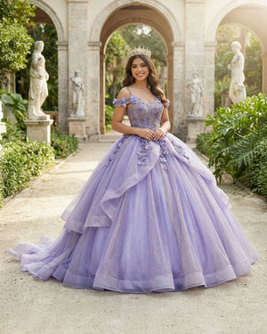 A Line Organza Off - the - Shoulder Lavender Quinceanera Dress - KissProm