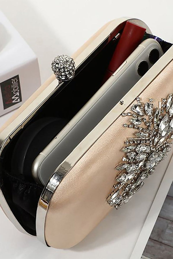 Beige Rhinestones Square Party Handbag - KissProm