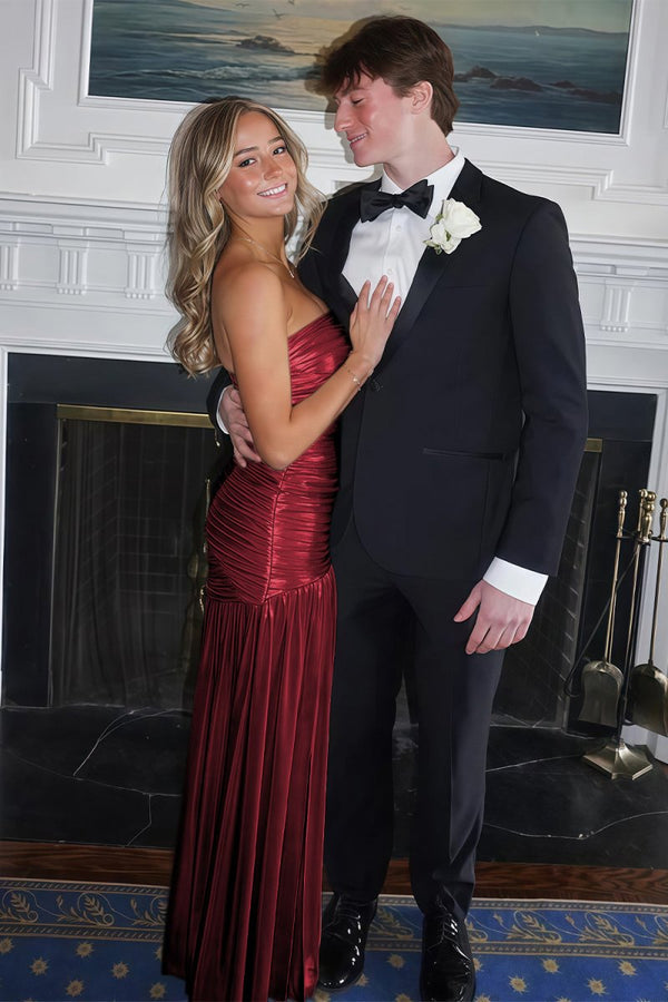 Bellisa | Champagne - Mermaid Strapless Metallic Long Prom Dresses with Pleats - KissProm