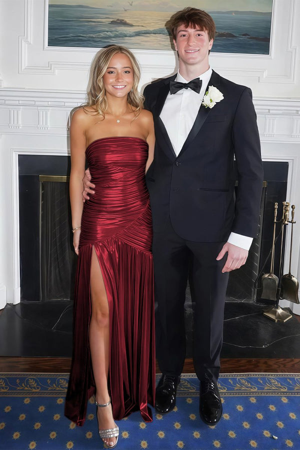 Bellisa | Champagne - Mermaid Strapless Metallic Long Prom Dresses with Pleats - KissProm