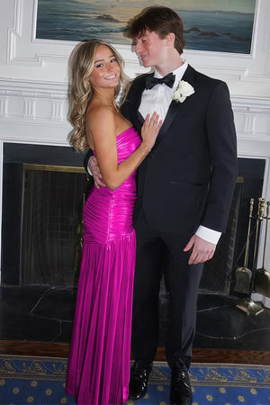 Bellisa | Champagne - Mermaid Strapless Metallic Long Prom Dresses with Pleats - KissProm