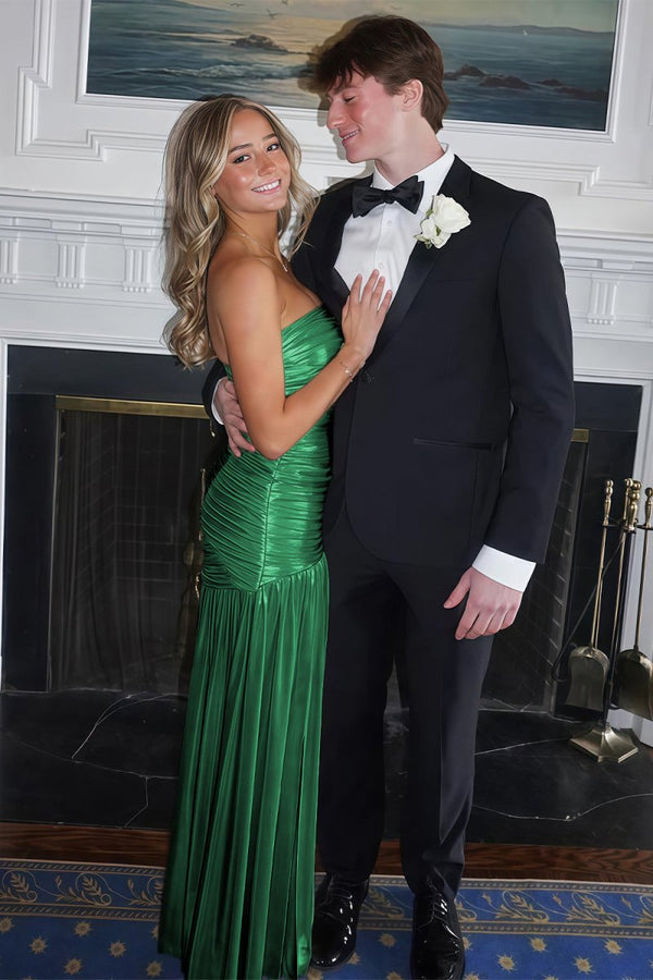 Bellisa | Champagne - Mermaid Strapless Metallic Long Prom Dresses with Pleats - KissProm