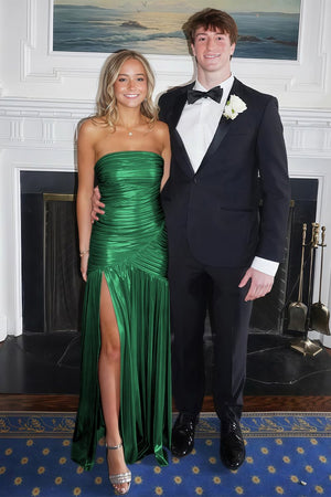 Bellisa | Champagne - Mermaid Strapless Metallic Long Prom Dresses with Pleats - KissProm
