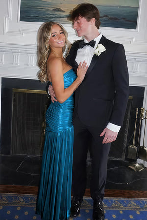 Bellisa | Champagne - Mermaid Strapless Metallic Long Prom Dresses with Pleats - KissProm