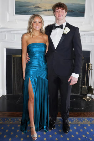 Bellisa | Champagne - Mermaid Strapless Metallic Long Prom Dresses with Pleats - KissProm