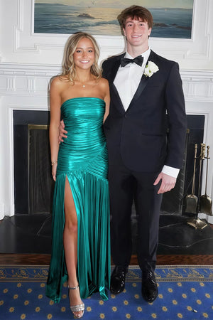 Bellisa | Champagne - Mermaid Strapless Metallic Long Prom Dresses with Pleats - KissProm