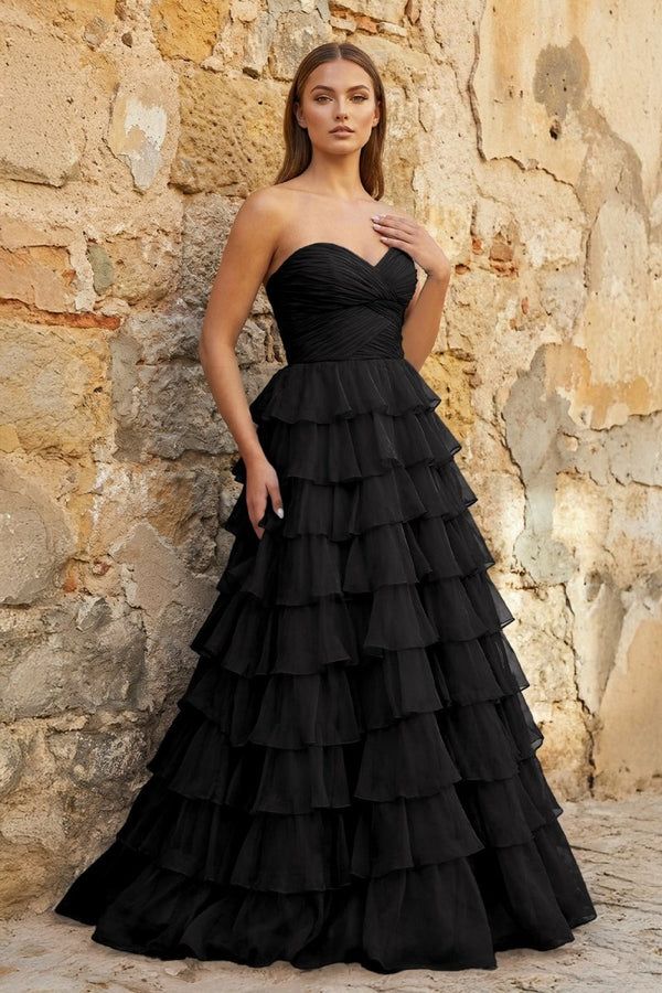 Sweetheart Blue Chiffon Tiered A - line Prom Dresses - KissProm