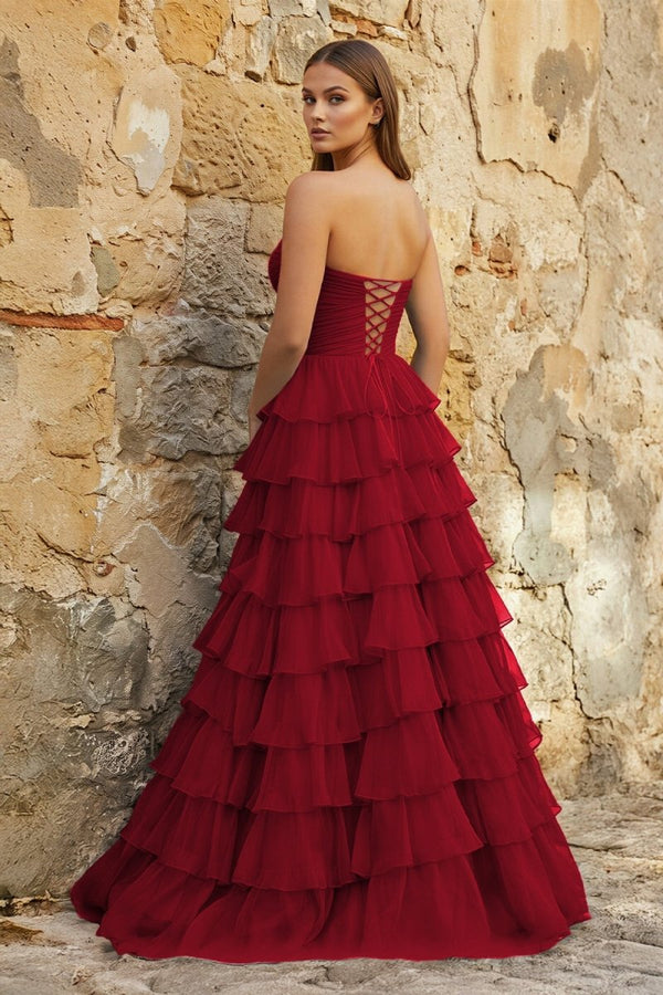 Sweetheart Blue Chiffon Tiered A - line Prom Dresses - KissProm