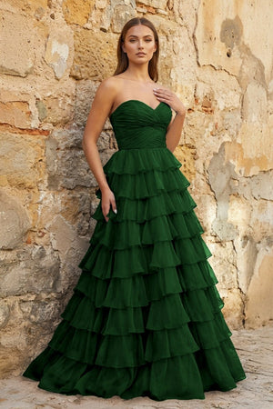 Sweetheart Blue Chiffon Tiered A - line Prom Dresses - KissProm
